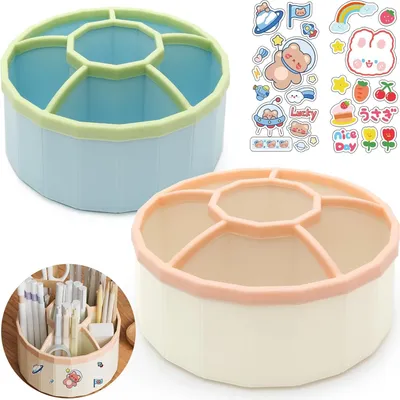 Obrázek produktu pro Držák na pera, 2 kusy, otočný držák na pera, do kanceláře, na dětský stůl, organizér na psací potřeby, plast, držák na pera, pouzdro pro pořádek na stole, 360 stupňů, 9 přihrádek