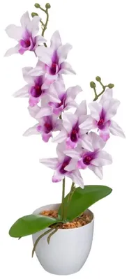 Obrázek produktu pro HowHomely Umělá orchidej, umělá květina, umělá rostlina, bílá, 43 cm, v květináči, dekorace, moderní styl, kuchyň