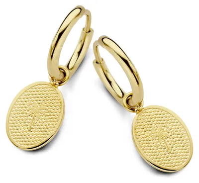 Produktbild von CO88 Collection Divine 8CE-70356 Ohrringe aus Stahl, oval mit Anhänger – oval – Palme – 12 mm – goldfarben