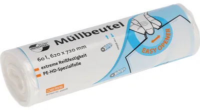Produktbild von Neutralware Müllsack 62 x 72 cm (B x H) 6µm 60l transparent 50 St./Pack.