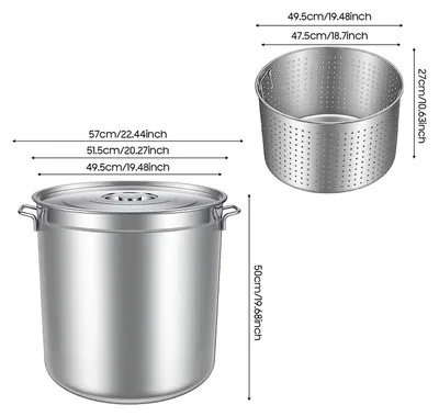 Image de Casserole en acier inoxydable - Marmite de restauration 50 l - Avec couvercle et panier - Pour restaurants, cantines, usage en extérieur - Argent
