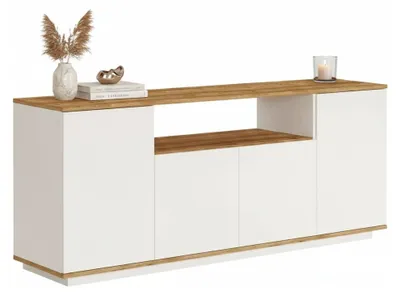 Produktbild von Kommode Dpas, Wohnzimmerbuffet, Wohnzimmer-Sideboard, Moderne Küchen-Speisekammer, 180x45h75 cm, Eiche und Weiß