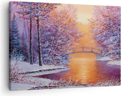 Produktbild von Bild auf Leinwand - Leinwandbild - Einteilig - Brücke Schnee Wald - 70x50cm - Wand Bild - Wanddeko - Wandbilder - Leinwanddruck - Bilder - Wanddekoration - Leinwand bilder - Wandbild - AA70x50-4545