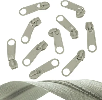 10 Reißverschluss Zipper für Endlosreißverschluss, 5mm, graubeige