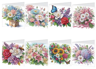 Diamantmalerei Grußkarten-Set, 8 Blumenkarten mit Umschlägen
