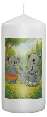 Produktbild von Mr. & Mrs. Panda Kerze Koala Familie Design 15 x 7 cm - Weiß - Geschenk, Bedruckte, Koalas, Muttertag, Blockkerze, Erinnerungskerze, Kinder, Stumpenkerze