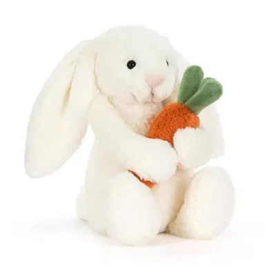 Produktbild von Plüsch Hase Kuscheltier – 28 cm – Kawaii Hase mit Karotte – weiches Stofftier – Weiß – perfekt für Ostern & Feiertage