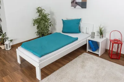 Produktbild von Einzelbett / Gästebett Kiefer massiv Vollholz weiß lackiert 76, inkl. Lattenrost - Abmessung 90 x 200 cm
