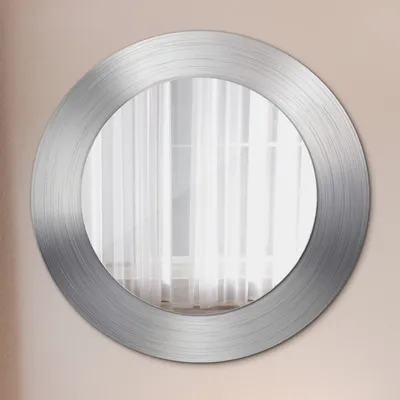 Produktbild von Runder Spiegel mit Modernem Aufdruck - Dekospiegel Wandmontage -glänzend Stahl- Ø60cm