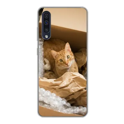 Produktbild von MuchoWow® Handyhülle Schutzhülle Hülle für Samsung Galaxy A30s Katze - Box - Rot Silikon Softcase Handy Hülle - Karteninhaber