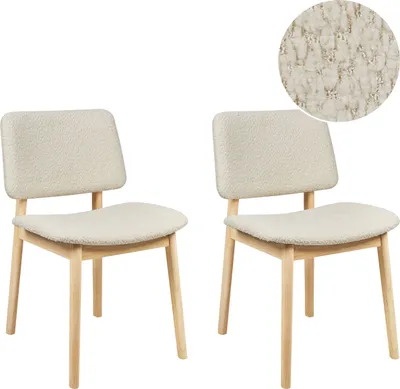 Produktbild von BELIANI Esszimmerstuhl 2er Set Cremeweiß Bouclé Gepolstert mit Hellem Holzgestell Ohne Armlehnen für Wohnzimmer Essbereich Gästezimmer Arbeitszimmer