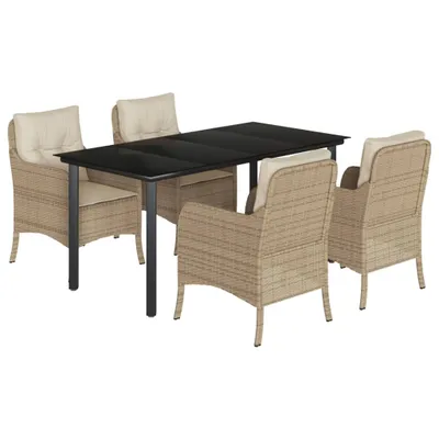 Produktbild von 5-tlg. Garten-Essgruppe mit Kissen Beige Poly Rattan