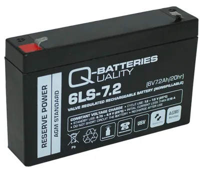 A black rechargeable battery with labels and markings.