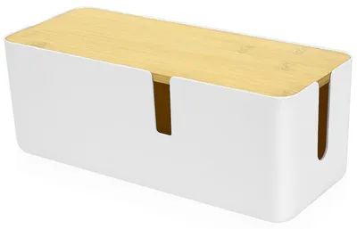 Immagine prodotto di Scatola per cavi organizzatore cavi - ABS con coperchio in bambù - Bianco - Per multiprese e hub USB