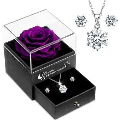 Immagine prodotto di Rosa eterna con ciondolo e orecchini, argento sterling 925, color lilla, set regalo per donne