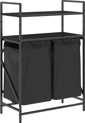 Image de vidaXL Panier à linge 2 compartiments avec étagères Chêne noir
