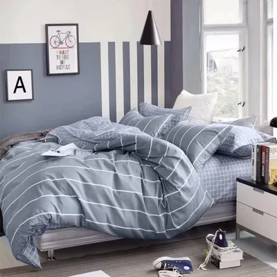 Produktbild von Bettwäsche 135x200 cm Baumwolle grau gestreift Reißverschluss 2-teilig
