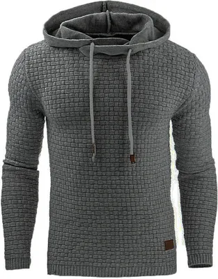 Obrázek produktu pro ASKSA Pánská mikina s kapucí Pánská vaflová mikina s kapucí Ležérní streetwearová mikina s dlouhým rukávem, tmavě šedá, L