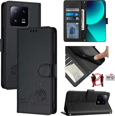 Produktbild von Leder Hülle für Xiaomi 13 Pro Süße Katze Flip Case Brieftasche Schutzhülle mit Standfunktion Schwarz