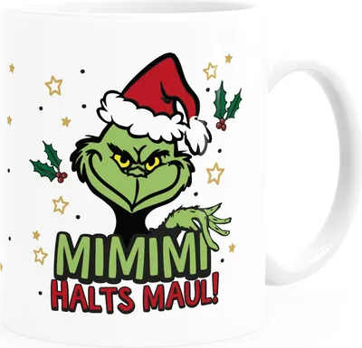 Produktbild von Kaffee-Tasse Grinch Anti Weihnachten lustig Kaffeebecher mit Spruch Mimimi Halts Maul MoonWorks® weiß standard
