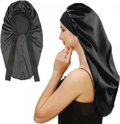 Produktbild von Haarkap Lange Satin - Verstellbare Schlafmütze für lockiges Haar