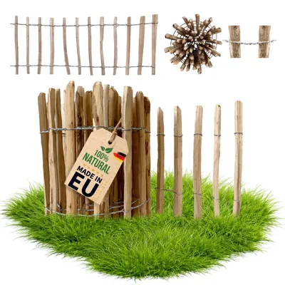 Produktbild von Floranica Staketenzaun aus Haselnuss Kastanie 1 laufender Meter x 50cm hoch 8-10cm Zwischenraum Hühnerzaun Lattenzaun Gartenzaun, Rollzaun,Hundezaun