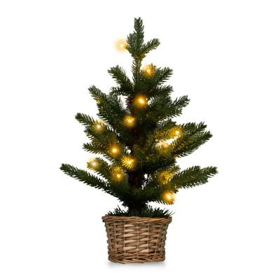 Produktbild von COSTWAY 48cm Kleiner Weihnachtsbaum, beleuchteter Mini Weihnachtsbaum, 20 LEDs in Warmweiß, Tannenbaum mit Weidenholztopf & Timer, Christbaum