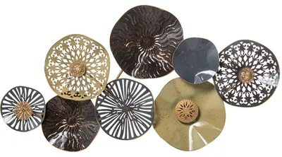 Image de Décoration murale 21354, métal, cercles, beige/noir/doré_88X8X48CM