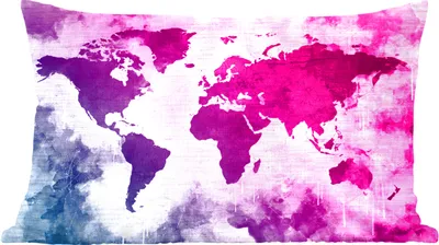 Produktbild von MuchoWow® Zierkissen Sofakissen Wohnzimmer Dekokissen 50x30 cm Weltkarte - Blau - Rosa - Wohnzimmerdekoration - Polster mit Photo