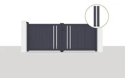 Produktbild von Flügeltor 3x1,2m GIONA + 2 EIFEL-Pfosten H.166cm Grau