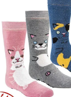 Produktbild von 3er Pack Thermosocken Katze rosa grau 23-26