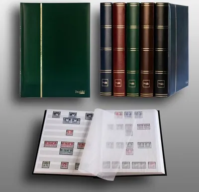 Produktbild von Prophila Collection 60 weiße Seiten Luxus Briefmarkenalbum Einsteckbuch wattierter grüner Einband