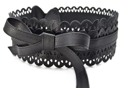 Produktbild von Damen Gürtel Bindegürtel Schwarz Boho Taillengürtel Lochmuster Elastischer Wickelgürtel
