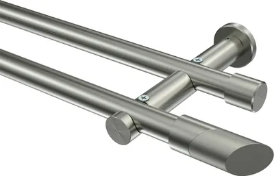 Produktbild von Interdeco Gardinenstange / Vorhangstange Edelstahl-Optik, Typ Platon Verano (Schräge Bicolor) ohne Ringe, 20 mm Ø 2-läufig, 120 cm