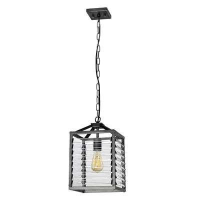Obrázek produktu pro Industrial Nordica Louvre Suspension Steel Gunmetal Glass 1 Light E27