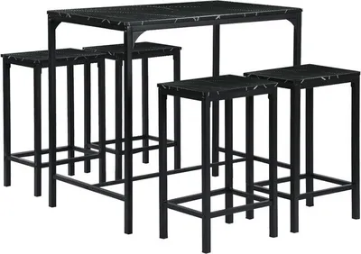 Obrázek produktu pro IPOTIUS 5dílná sada barových stolů - Barový stůl se 4 židlemi + kuchyňský pult, jídelní stůl 100×60×90 cm, tmavě mramorovaný/černý