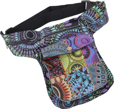 Produktbild von Stoff Sidebag & Patchwork Hüfttasche, Goa Gürteltasche, Bauchtasche aus Nepal - Schwarz/bunt, Uni - Erwachsene, Baumwolle, 27*20*4 cm, Festival- Bauchtasche Hippie
