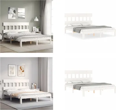 Imagen del producto de vidaXL Estructura de cama de madera maciza con cabecero, color blanco, 160x200 cm. Estructura de cama. Estructuras de cama. Marco de cama. Cama