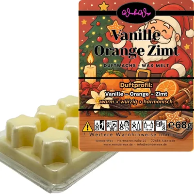 Produktbild von WonderWax Duftwachs Weihnachten Wax Melts für Duftlampe, 6 Sterne Duftmelt Wachsmelt Sojawachs Duftwachs Würfel für Raumdüfte, Wachs Duftöl Winter Indoor Schmelzen für Aromalampe Spicy Vanille Orange Zimt