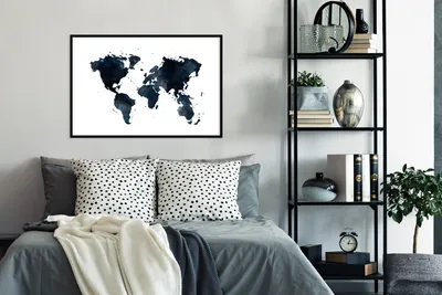 Produktbild von MuchoWow® MuchoWow® Gerahmtes Poster Weltkarte - Abstrakt - Blau 90x60 cm - Poster mit zchwarzem Bilderrahmen - Wanddekoration - Fotos
