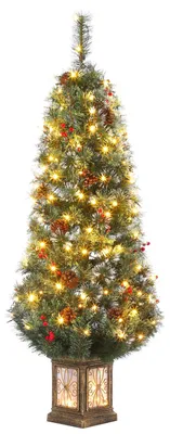 Obrázok produktu pre Umelý vianočný stromček, výška 137 cm (4,5 stopy), zasnežený, biely, v kvetináči
