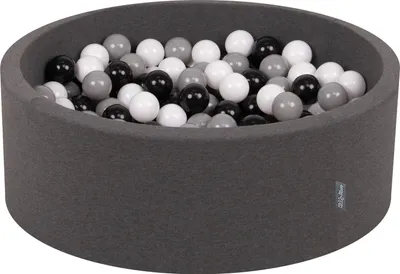 Produktbild von KiddyMoon bällebad 90x30cm/300 bälle ∅ 7cm bällepool mit bunten bällen für babys kinder rund, dunkelgrau:weiß/schwarz/grau