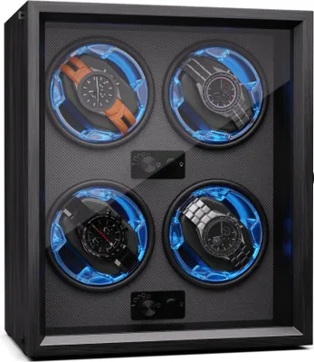 Produktbild von Klarstein Uhrenbeweger für Automatikuhren, Automatik-Uhrenbeweger für 4 Uhren, Automatikuhr Uhrenbeweger mit Acryl-Tür, Automatischer Uhrenbeweger, Blaue LEDs, Watch Winder mit 4 TPD Einstellungen