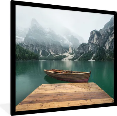 Produktbild von MuchoWow® Gerahmtes Poster Nebel - Schnee - Berg - Boot 40x40 cm - Poster mit Schwarzem Bilderrahmen Wandposter Rahmen Foto Bilder - Mit Rahmen - Wanddekoration Schlafzimmer