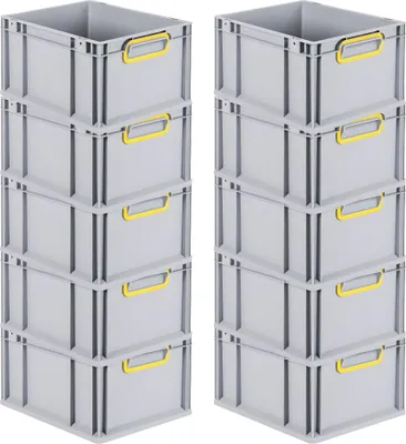 Produktbild von SparSet 10x Eurobox NextGen Color | HxBxT 22x30x40cm | 20 Liter | Griffe gelb geschlossen | Glatter Boden | Grau | Eurobehälter, Transportbox, Transportbehälter, Stapelbehälter