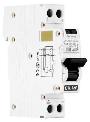 RCBO Differentialschutzschalter 1P+N 25 A 230 V AC Typ C