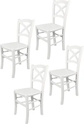 Immagine prodotto di t m c s Tommychairs - Set di 4 sedie CROSS per cucina e sala da pranzo, struttura robusta in legno di faggio laccato in colore bianco e seduta in legno laccato in colore bianco