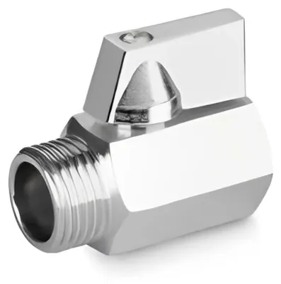 Obrázok produktu pre Mini guľový kohút z mosadze, pochrómovaný, s pochrómovanou rukoväťou, 1/2" AG x 1/2" IG