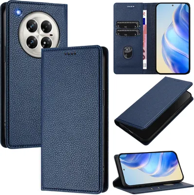 Produktbild von Litchi Leder Handyhülle für Infinix Zero 40 4G/Zero 40 5G Wallet Kartenfächer Standfunktion Hülle Blau