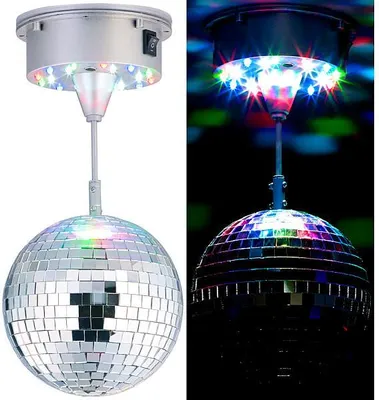 Image de Boule disco rotative Ø 15 cm avec socle, 18 LED colorées et 2 effets lumineux